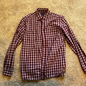 Gap shirt, medium.  Maroon and grey check.